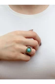 Doğal Taş Yuvarlak Firuze Doğal Taşlı Ayarlanabilir Orta Boy Yüzük euy7f thumbnail 1