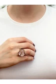 Doğal Taş Pembe Kuvars Dev Boy Doğal Taşlı Ayarlanabilir Yüzük euy10pk - 1