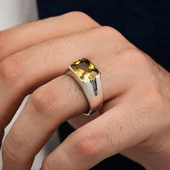 Sitrin Taşlı Gümüş Erkek Yüzük - 3