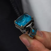 Oktagon Kesim Paraiba Taşlı Gümüş Erkek Yüzük - 1