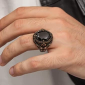 Oval Zirkon Taşlı Gümüş Erkek Yüzük - 5