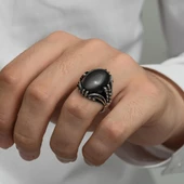 Oval Oniks Taşlı Gümüş Erkek Yüzük - 4