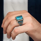 Paraiba Taşlı Gümüş Erkek Yüzük - 4