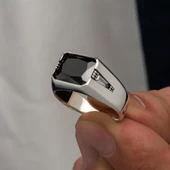 Siyah Zirkon Taşlı Gümüş Erkek Yüzük - 1