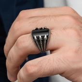 Pençe Model Oniks Taşlı Gümüş Erkek Yüzük - 6