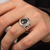 Üç Hilal Ay Yıldız Gümüş Erkek Yüzük thumbnail 4