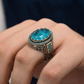 Paraiba Taşlı Gümüş Erkek Yüzük - 5
