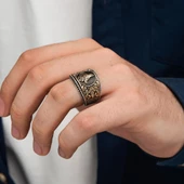 Barok Desenli Tuğralı Gümüş Erkek Yüzük - 3