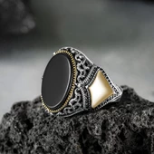 Oval Oniks Taşlı Gümüş Erkek Yüzük - 1
