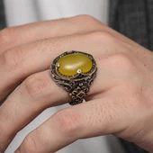 Oval Akik Taşlı Gümüş Erkek Yüzük - 4