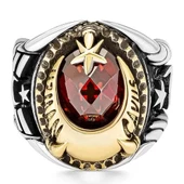 Uzman Çavuş Yazılı Ay Yıldız İşlemeli Gümüş Erkek Yüzük - 4