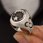 Üç Hilal Ay Yıldız Gümüş Erkek Yüzük thumbnail 1