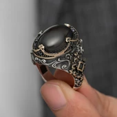 Oval Oniks Taşlı Gümüş Erkek Yüzük - 2
