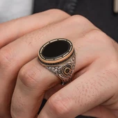 Oval Oniks Taşlı Gümüş Erkek Yüzük - 4