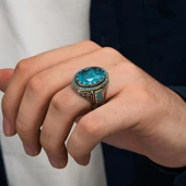 Paraiba Taşlı Gümüş Erkek Yüzük - 3