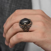Oval Oniks Taşlı Gümüş Erkek Yüzük - 5