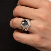 Üç Hilal Ay Yıldız Gümüş Erkek Yüzük thumbnail 5