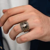 Barok Desenli Tuğralı Gümüş Erkek Yüzük - 4