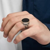 Oval Oniks Taşlı Gümüş Erkek Yüzük - 3