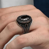 Oval Zirkon Taşlı Gümüş Erkek Yüzük - 4