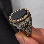 Oval Oniks Taşlı Gümüş Erkek Yüzük - 1