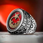Bir Ölür Bin Diriliriz ve Göktürkçe Türk Yazılı Gümüş Erkek Yüzük - 1