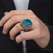 Mavi Paraiba Taşlı Gümüş Erkek Yüzük - 3