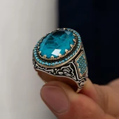 Paraiba Taşlı Gümüş Erkek Yüzük - 2