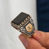 Kare Oniks Taşlı İsimli Gümüş Erkek Yüzük - 1