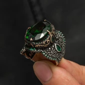 Oval Yeşil Zirkon Taşlı Gümüş Erkek Yüzük - 2