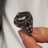 Oval Zirkon Taşlı Gümüş Erkek Yüzük - 1