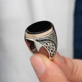 Oval Oniks Taşlı Gümüş Erkek Yüzük - 2