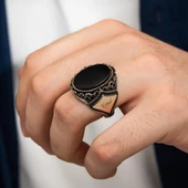 Oval Oniks Taşlı Gümüş Erkek Yüzük - 5