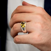 Sitrin Taşlı Gümüş Erkek Yüzük - 4