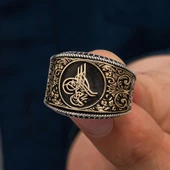 Barok Desenli Tuğralı Gümüş Erkek Yüzük - 2