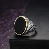 Oval Oniks Taşlı Gümüş Erkek Yüzük - 1