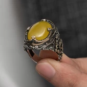 Oval Akik Taşlı Gümüş Erkek Yüzük - 2