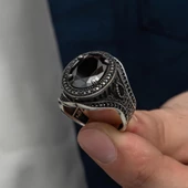 Oval Zirkon Taşlı Gümüş Erkek Yüzük - 1