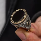 Oval Oniks Taşlı Gümüş Erkek Yüzük - 2