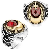 Uzman Çavuş Yazılı Ay Yıldız İşlemeli Gümüş Erkek Yüzük - 1