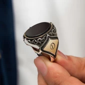 Oval Oniks Taşlı Gümüş Erkek Yüzük - 2