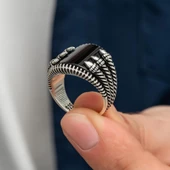 Pençe Model Oniks Taşlı Gümüş Erkek Yüzük - 2