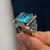 Paraiba Taşlı Gümüş Erkek Yüzük - 2