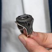 Oval Zirkon Taşlı Gümüş Erkek Yüzük - 2