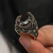 Oval Zirkon Taşlı Gümüş Erkek Yüzük - 2