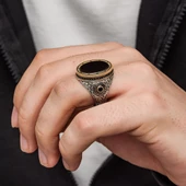 Oval Oniks Taşlı Gümüş Erkek Yüzük - 3