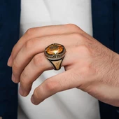 Oval Sitrin Taşlı Gümüş Erkek Yüzük - 3