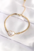 316L Çelik Gold Renk Bombeli Kalp Kadın Bileklik - TJ-BB6014 - 1