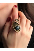 Doğal Taş Labradorit Yuvarlak Doğal Taşlı Ayarlanabilir Antik İşlemeli Yüzük euy31l thumbnail 1