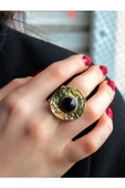 Doğal Taş Oniks Yuvarlak Doğal Taşlı Antik Ayarlanabilir Kadın Yüzük euy29o thumbnail 2